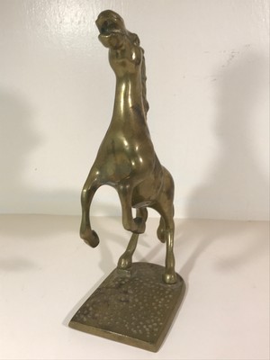 Vtg Brass Rearing Wild Stallion Horse Statue