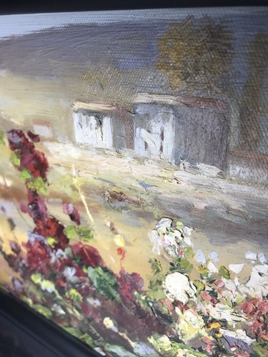 Wonderful Scenic Floral Canvas Painting In Large Heavy Frame