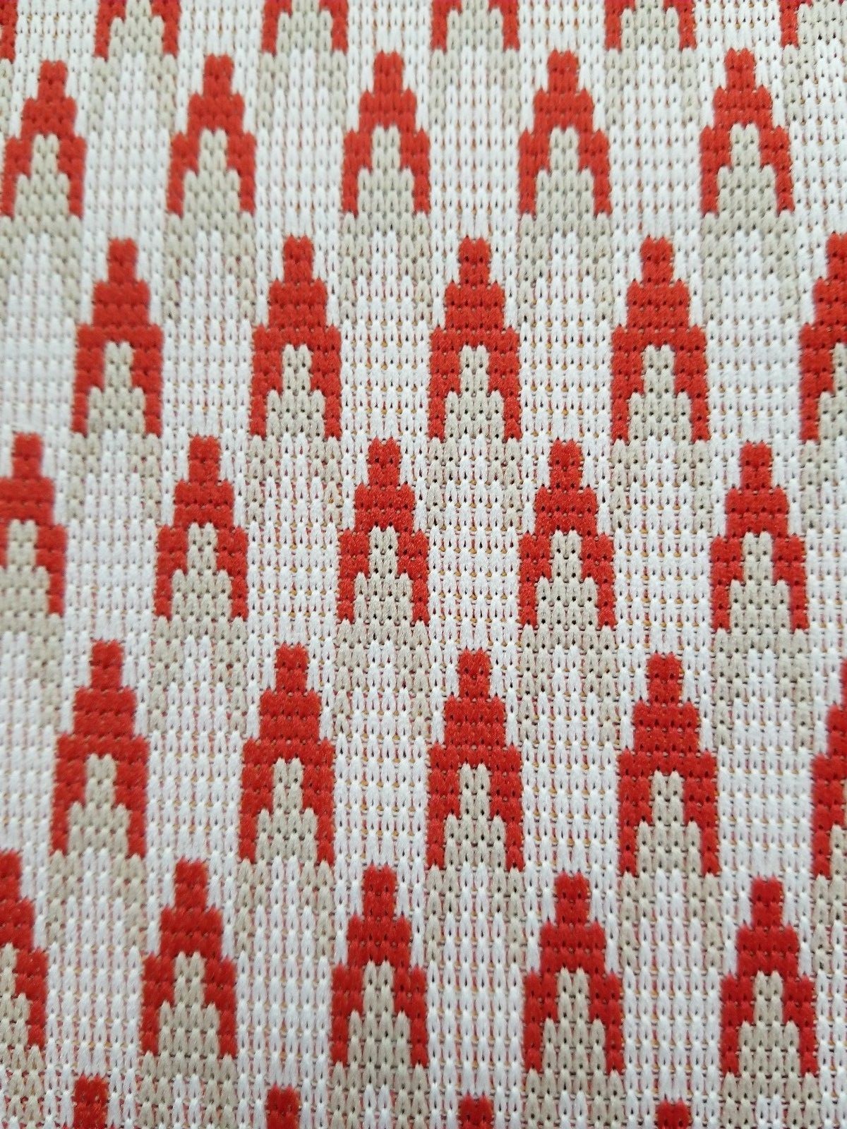 Vintage Double Knit Fabric 70w x 65L Red White Beige