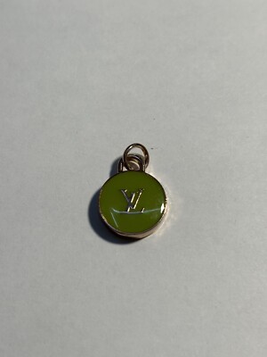 Authentic LOUIS VUITTON Zip Pull Green Enamel Logo Gold Charm Button Pendant