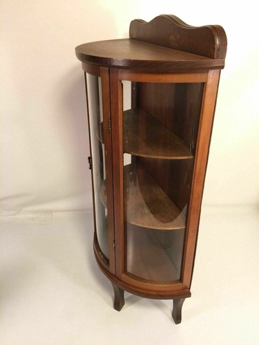 Miniature Curved Glass Wood Curio Vintage Tabletop Knick Knack Hang Display Case
