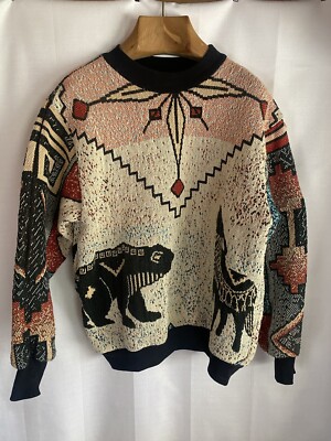 Vintage Sugar Street Weavers Native Tribal Aztec Tapestry Sweater One Size