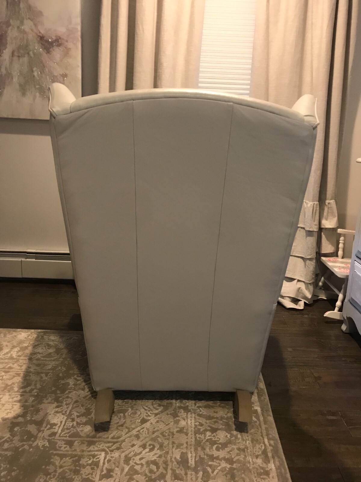 Pottery barn kids leather wingback convertible rocker pale grey with driftwood