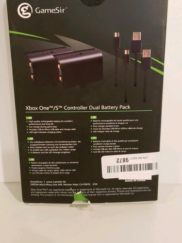 GameSir Xbox One Battery Pack, 800mAh Rechargeable (2-Pack) with 10ft USB Chargi