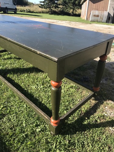 Great 16 Foot Country Store Counter Farm Table Old Green Paint Original As Found
