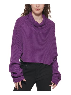 

DKNY Женский фиолетовый укороченный топ с заниженными плечами и длинными рукавами с высоким воротником, свитер