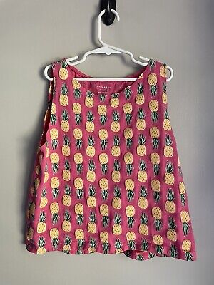 Primark Girls Size 12 13 Pineapple Print Cotton Tank Top Shirt Pink Yellow