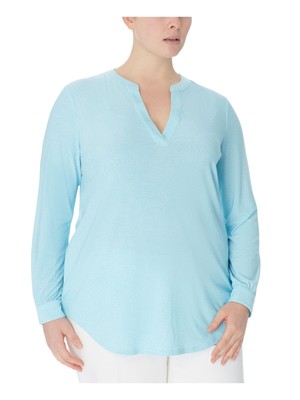 

ANNE KLEIN Женский эластичный плиссированный топ с разрезом на рукавах плюс, Light blue