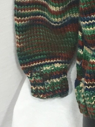 Handknit Striped Kids Button Up Cardigan  Size 4 - 5  Green Red White Yellow