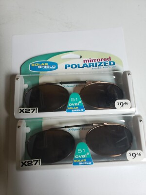 2 Pairs Solar Shield Polarized Clip On Sunglasses 51 Oval 2 Amber len Full Frame