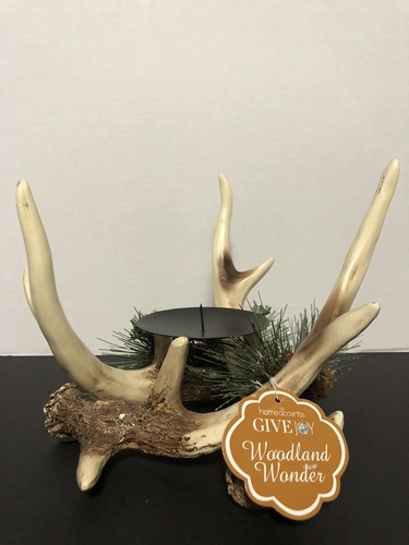 VINTAGE DEER ANTLER (RESIN) CHRISTMAS CANDLE HOLDER