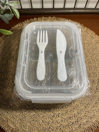PrepNaturals Glass 3-compartment Food Storage Container w/ Snap Lid & Cutlery