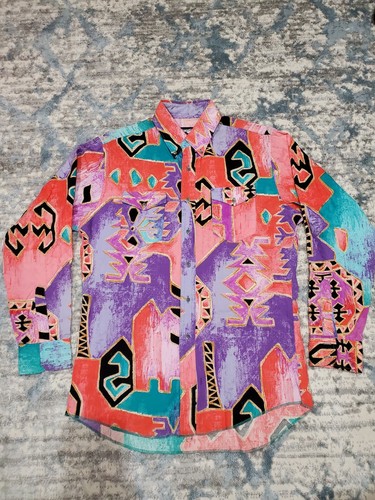 Wrangler Brushpopper Western Shirt Vintage Aztec Men’s Cowboy Cut Long Tails