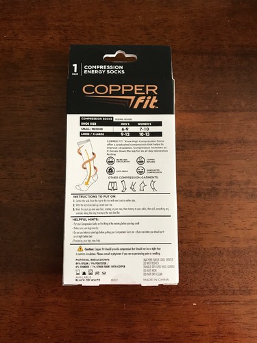 New Copper Fit Compression Socks Knee HighWhite L/XL Men 9-12/Women 10-13 Unisex