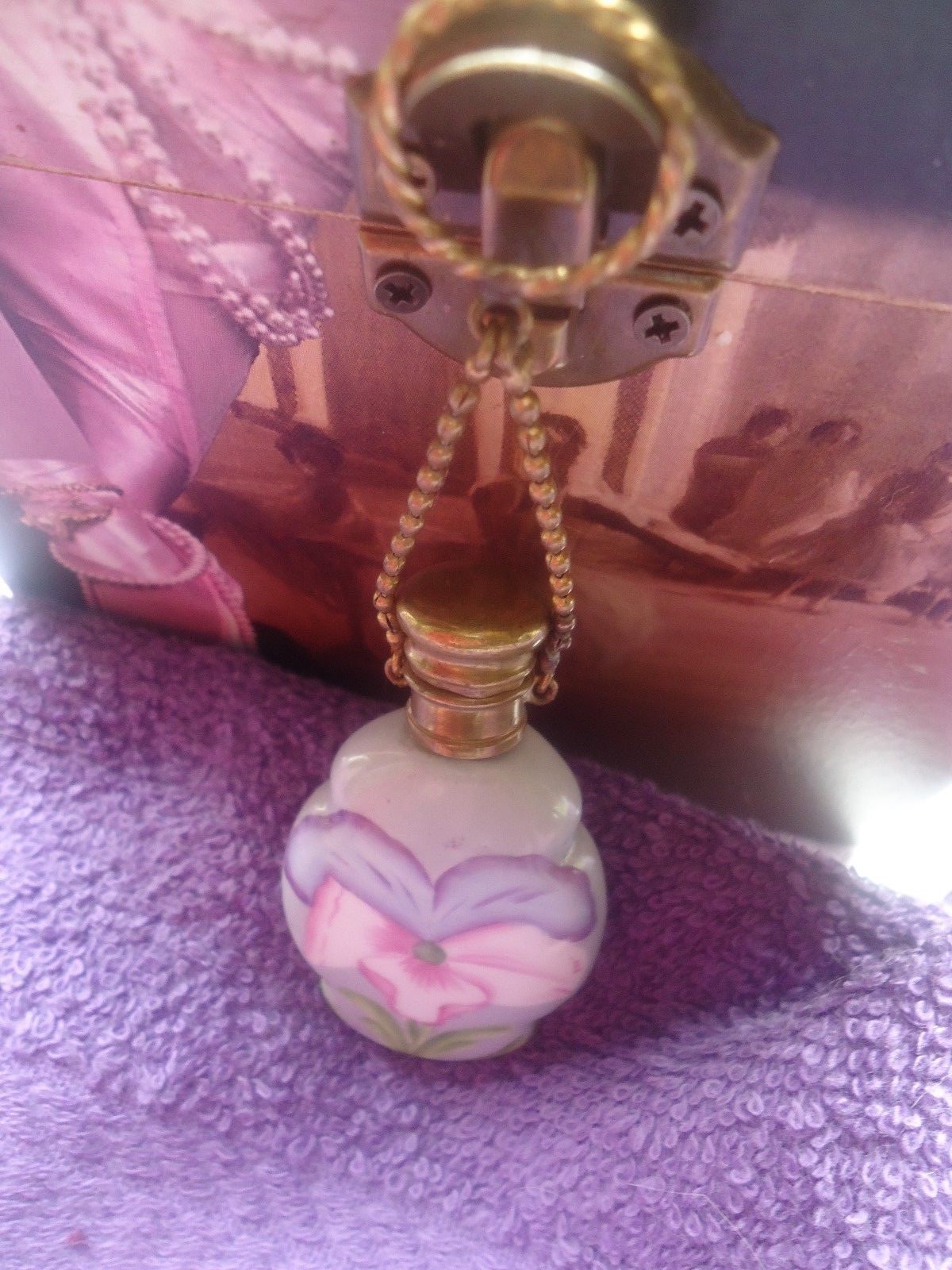 Antique Chatelaine Floral Painted Design 1800's glass perfume scent bottle