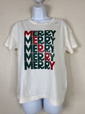 NWT Old Navy Womens Size M Christmas ''Merry'' T-shirt Short Sleeve
