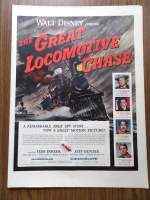 1956 Movie Ad Walt Disney Great Locomotive Chase Fess Parker Jeff Hunter York