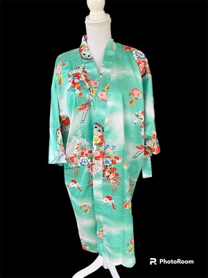 New Ichi Ban Green Bright Floral Kimono Robe, Large, Adult 42, Made In Japan