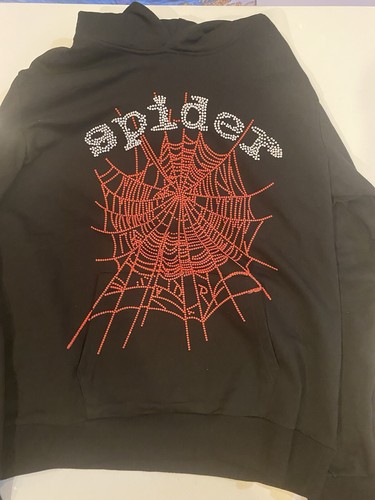 Black/Red OG Rhinestone Spider Hoodie Authentic Sp5der