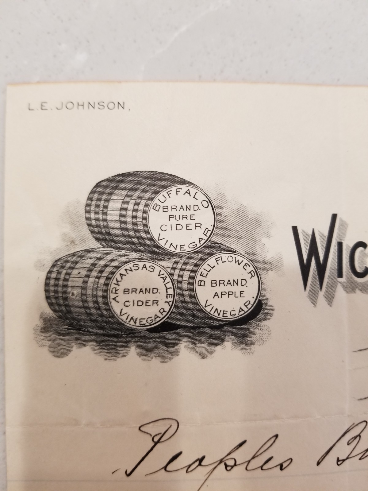 Vintage 1904 Advertising Billhead Wichita Vinegar Works Illustrated & Signed