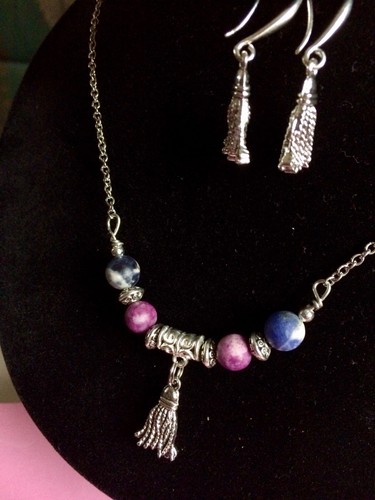 Tibetan Tassel Swing Stone Necklace ,Earrings Jewelry Set Sodalite,Purple Jasper