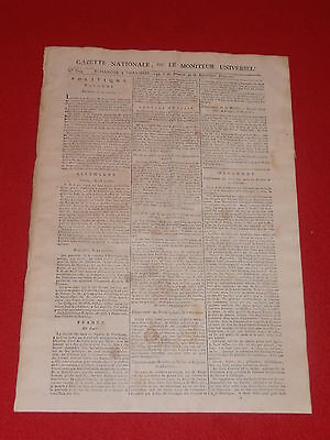JOURNAL GAZETTE NATIONALE OU LE MONITEUR UNIVERSEL N° 309 DIM 4 NOVEMBRE 1792