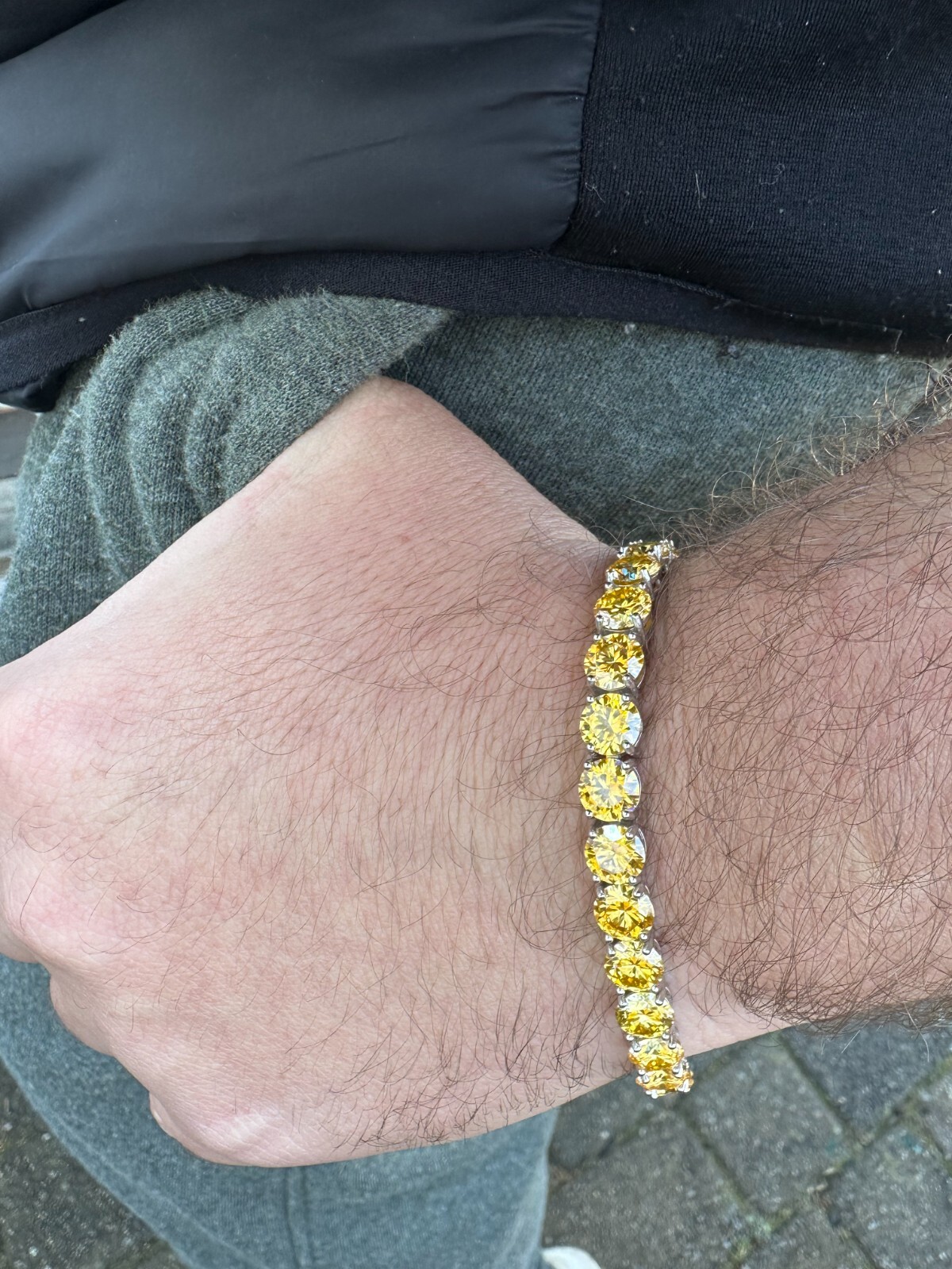 Pre-owned Silver Real Iced Canary Yellow Moissanite 7mm Tennis Bracelet 925  Diamond Tester