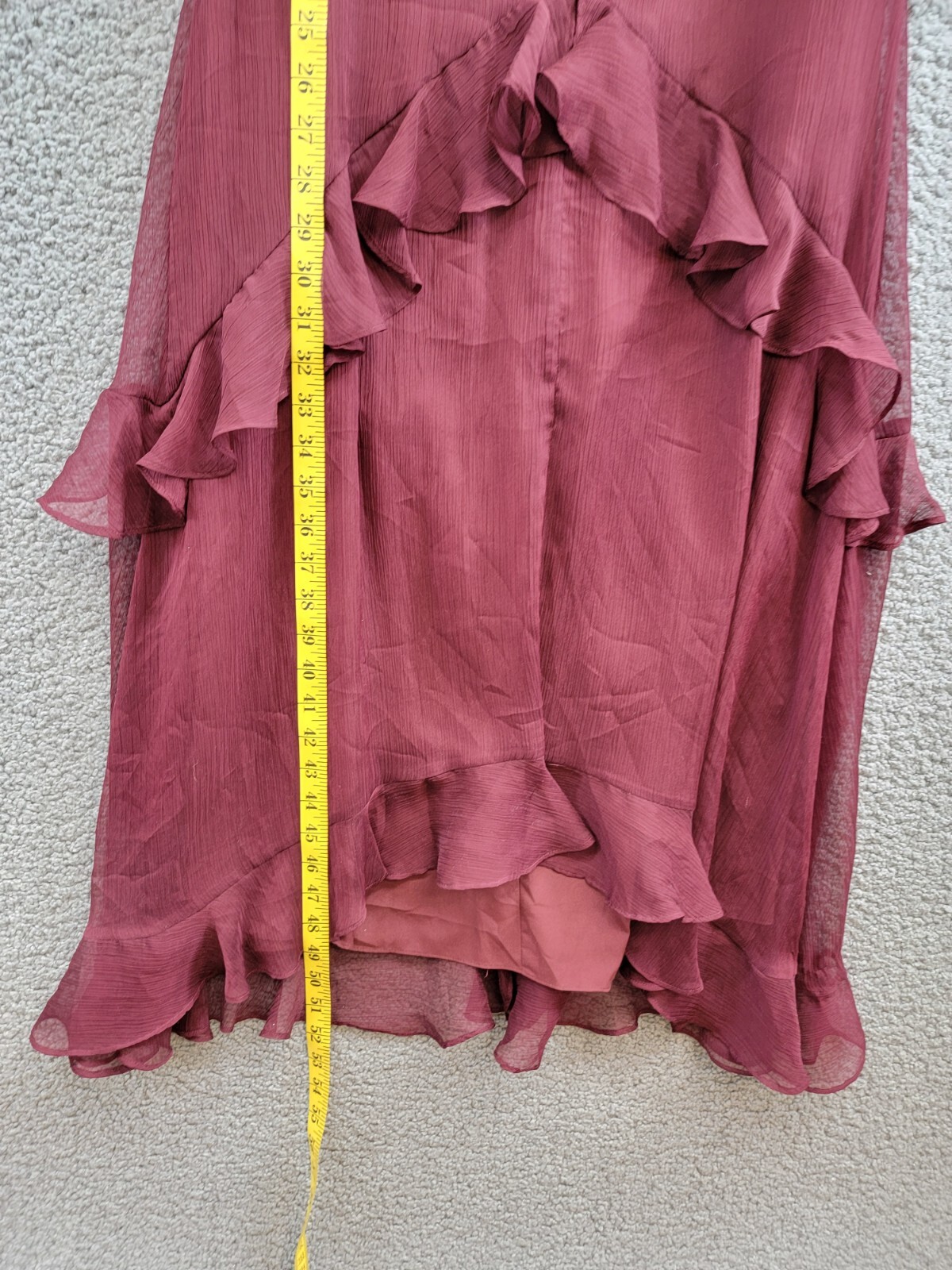 Tahari ASL Ruffled Cold-Shoulder Midi Dress Women's 8 Burgundy V-Neck Back Zip - Picture 8 of 17