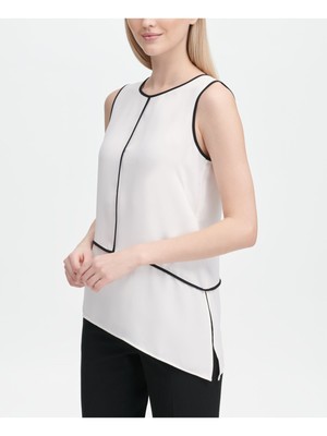 

CALVIN KLEIN Женский белый топ без рукавов с круглым вырезом и асимметричным подолом Размер
