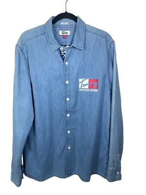 Throwback Tommy Hilfiger Denim Button Front Collar Jean Shirt Large NWT
