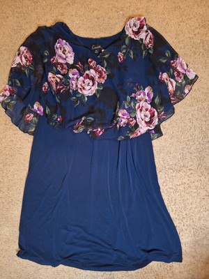 NWT ConnectedChiffon Cape-Overlay Sheath Dress Sz 18W Blue Navy Floral