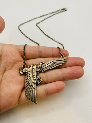 Vintage Style Bronze Tone Egyptian Royal Winged Sacred Ibis Bird Necklace 18 in