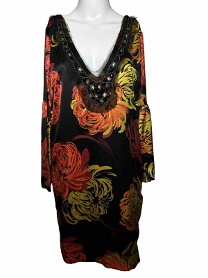 uncle frank dress womens size small short sleeve one button  lagenlook embroidery (126615026897),