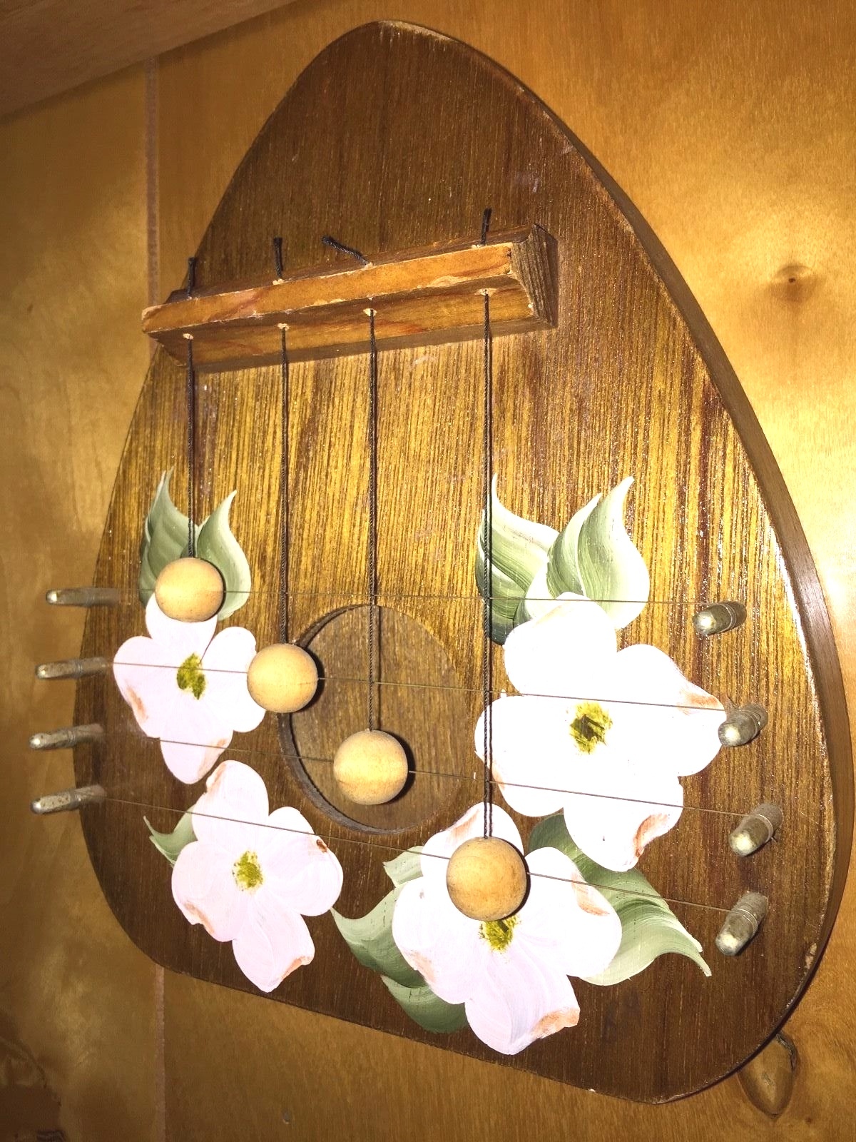 Harp vintage 4 strings handmade w/painting ANTIQUE musical instrument free ship