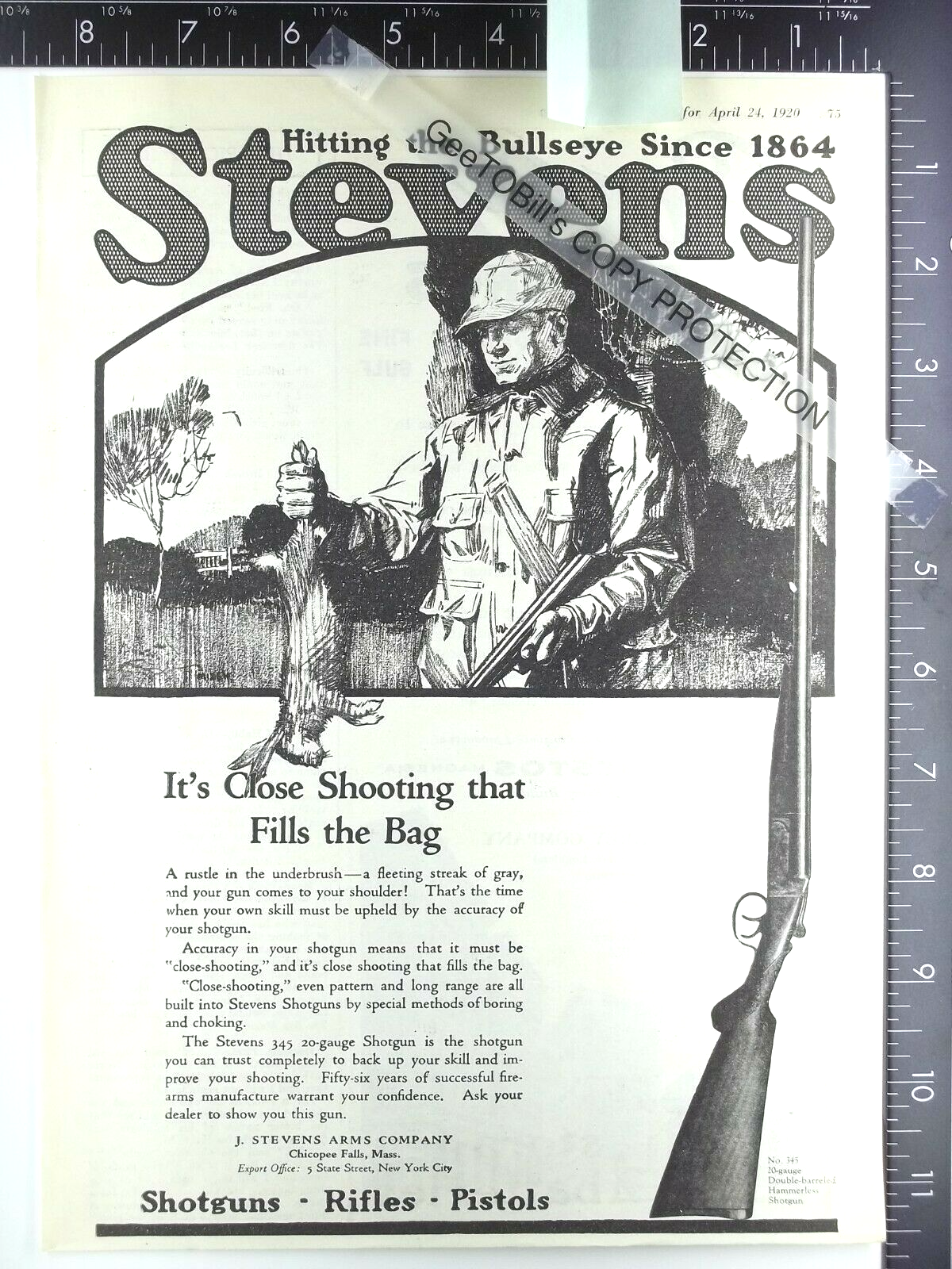 1920 ADVERTISEMENT ADVERTISING for Stevens Arms Co. model 345 20