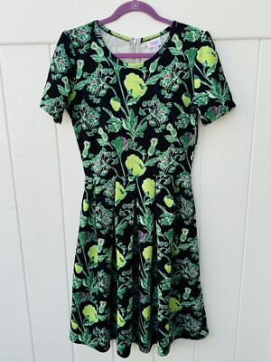WOMEN'S LULAROE AMELIA FLORAL PRINT PLEATED DRESS WITH POCKETS SIZE Medium