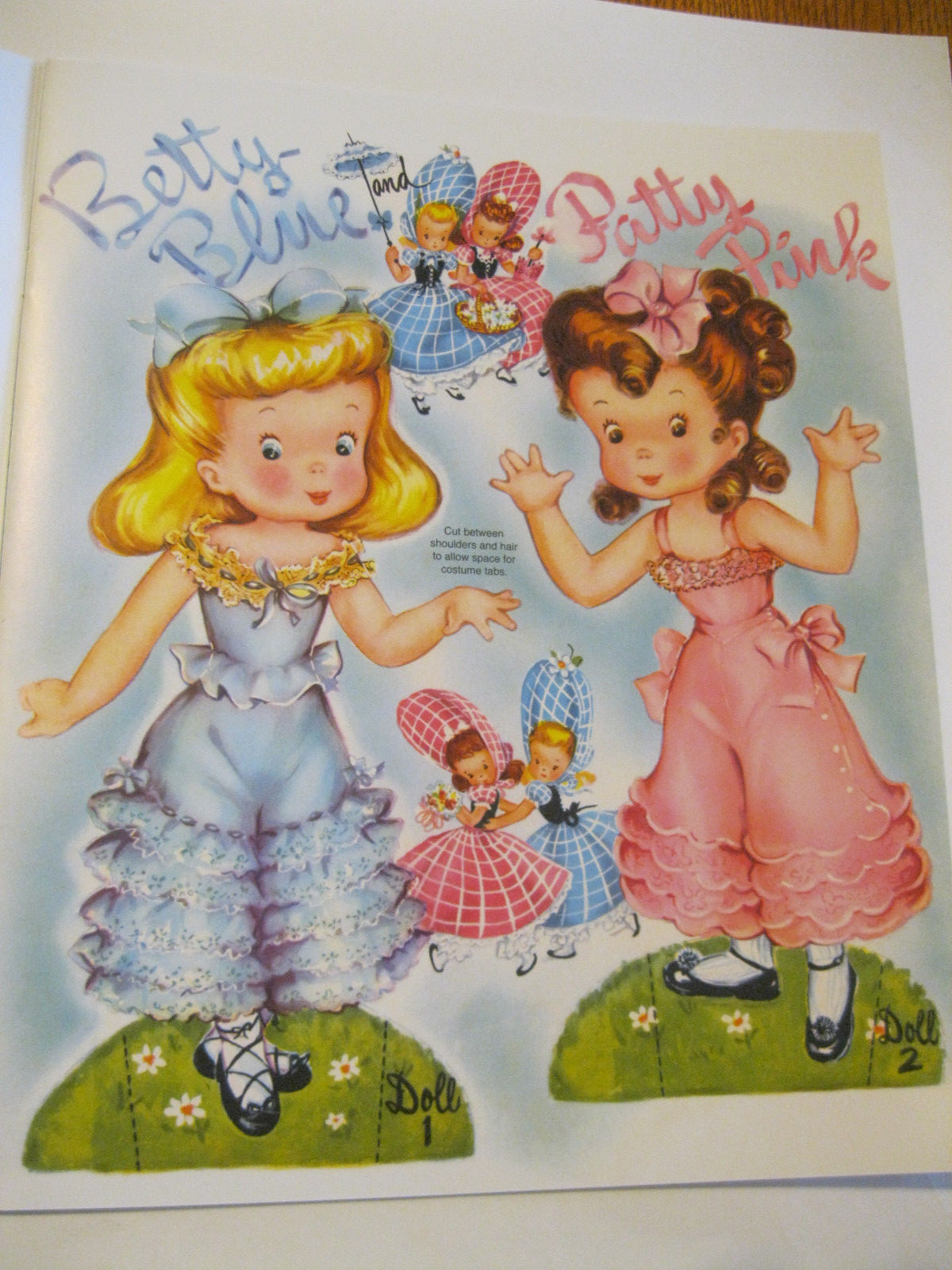 BETTY BLUE AND PATTY PINK Paper Doll Book w/4 Dolls & Wrap-Around Dresses, 2016