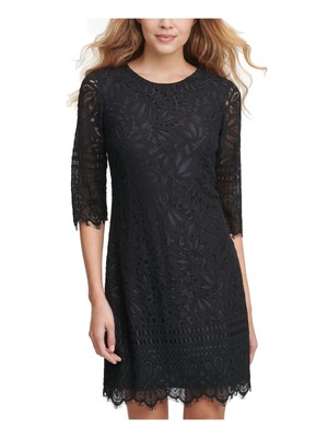 KENSIE DRESSES Womens Black Lined 3/4 Sleeve Above The Knee Sheath Dress 12