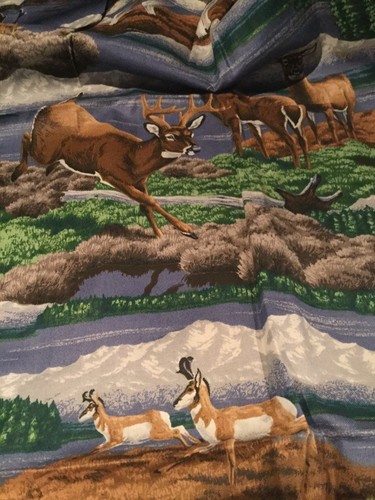 Vintage Cranston Mountain Hunting Fabric Deer Bear Quilting Cotton 1 Y F16