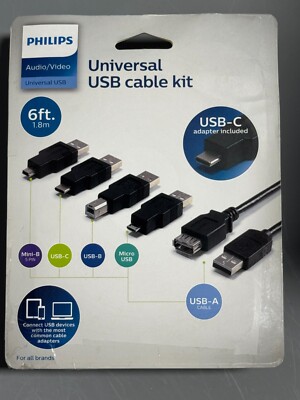 Philips SWU8002N/27 5-in-1 Universal USB Cable Kit 6ft USB 2.0 for Smartphones
