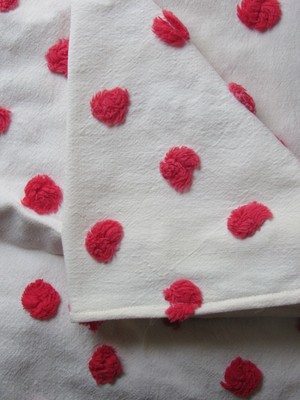 Smooch Lipstick Plump Red Pops Vtg Chenille Bedspread Craft Fabric Piece 30x36