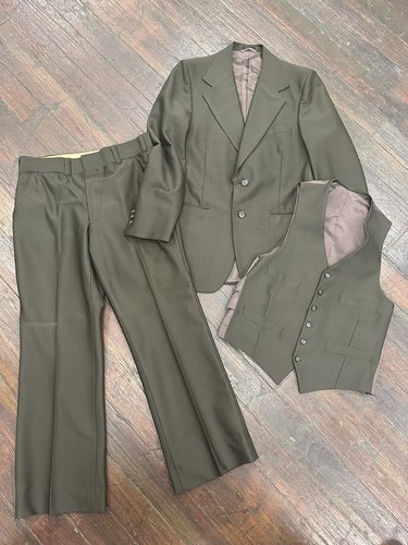 Vintage Mens Chocolate Brown 3 Piece Suit Pants 30