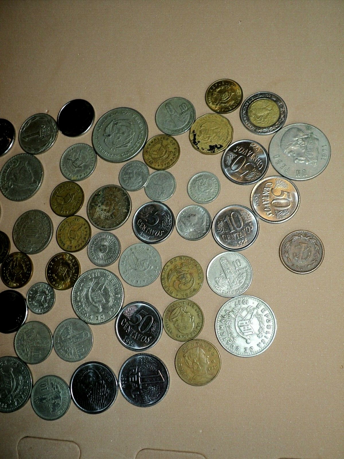 bag of 57 South American coins  Colombia Guatemala Mexico Argentina Brazil Chile