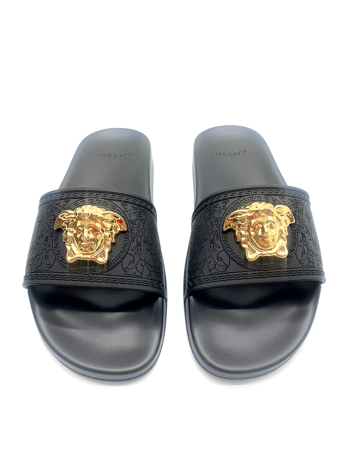 Pre-owned Versace Auth  Medusa Rubber Pool Slides Sandals Size 8 Us In Black
