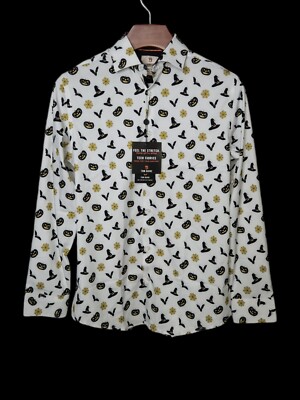 Tom Baine Halloween Shirt Men s M 15-15.5 White Slim Fit Performance Button Up