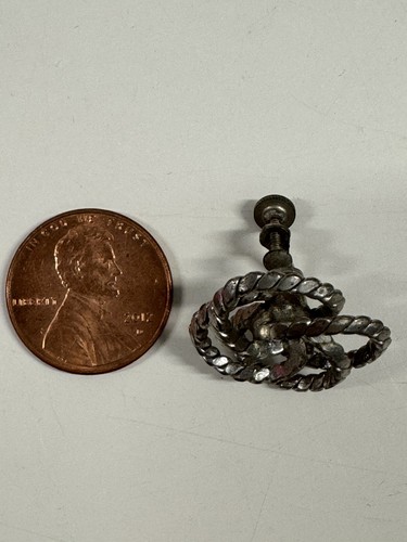 Vintage Silver-Tone Screw-Back Earring ' Twisted Rope Knot Design