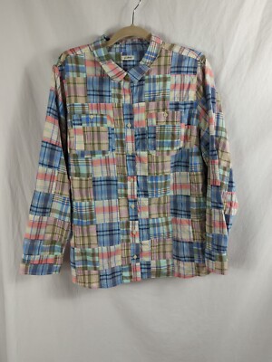 LL Bean Patchwork Button Up Shirt Womens 2XL ? Multi Madras Plaid Long Sleeve