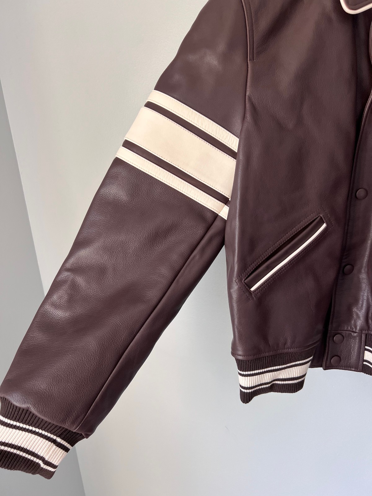 Stussy x Wales Bonner Leather Varsity Jacket - Size Large - Brown