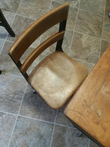 Vintage Child's School Desk & Chair Wood And Metal