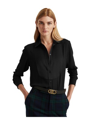 

Черный женский рабочий топ на пуговицах с манжетами на рукавах RALPH LAUREN